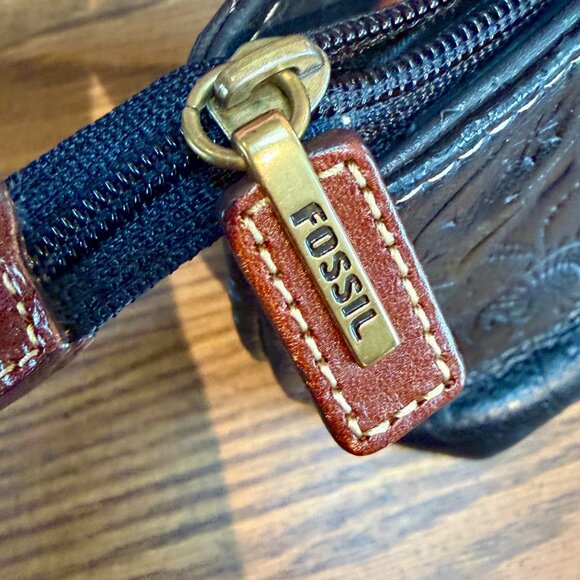 Fossil Black Embossed Leather Satchel - Picture 14 of 14